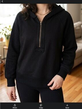 The Nines Black Half-Zip Hoodie Pullover Top weave arms large NWOT SPRING
